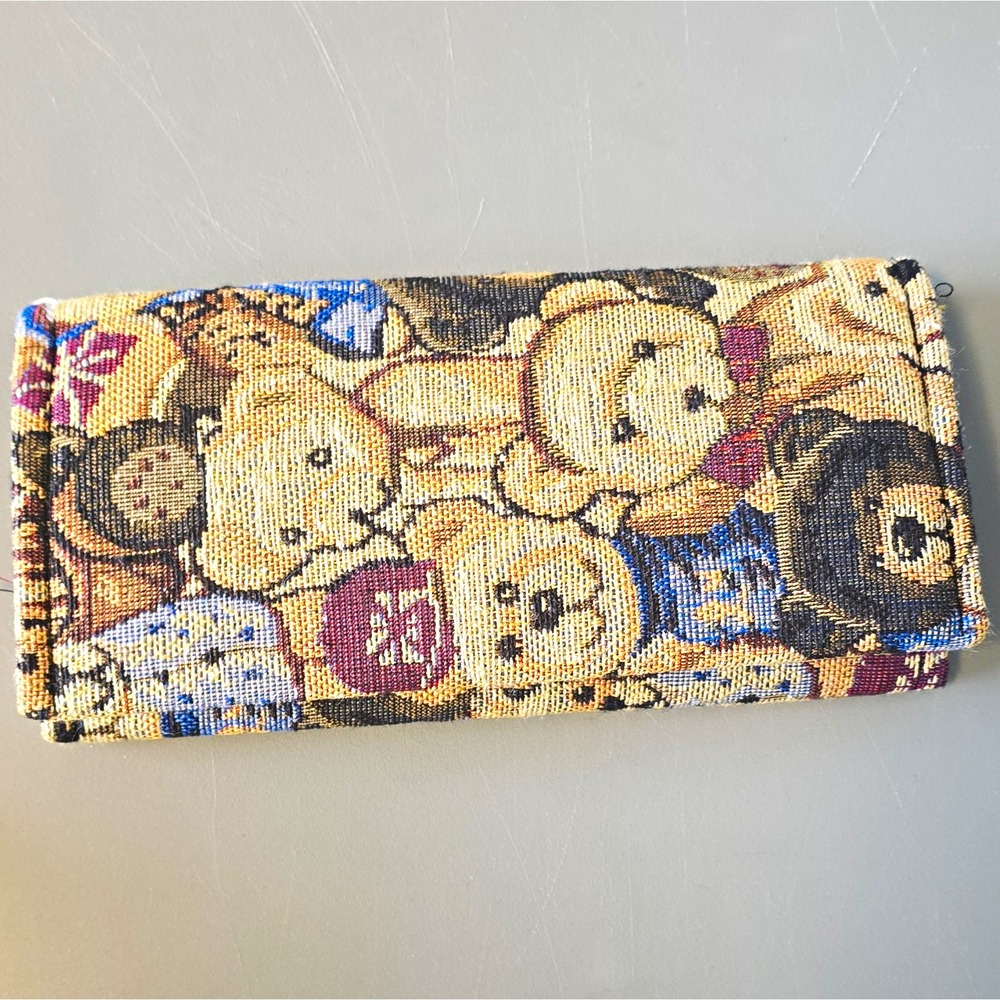 Women's Multicolor Teddy Bear Checkbook Folding Wallet w/ Button Accent